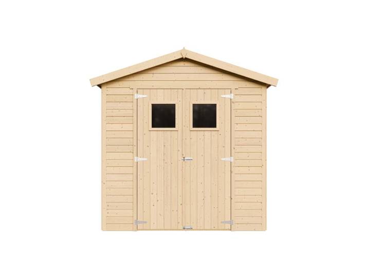 TIMBELA Holz Gartenschuppen MIT IMPRÄGNIERTEM BODEN - Abstellkammer mit Fenstern -H228x222x233 cm/4,2 m² Naturholz-Shiplap-Schuppen - M351+M351G