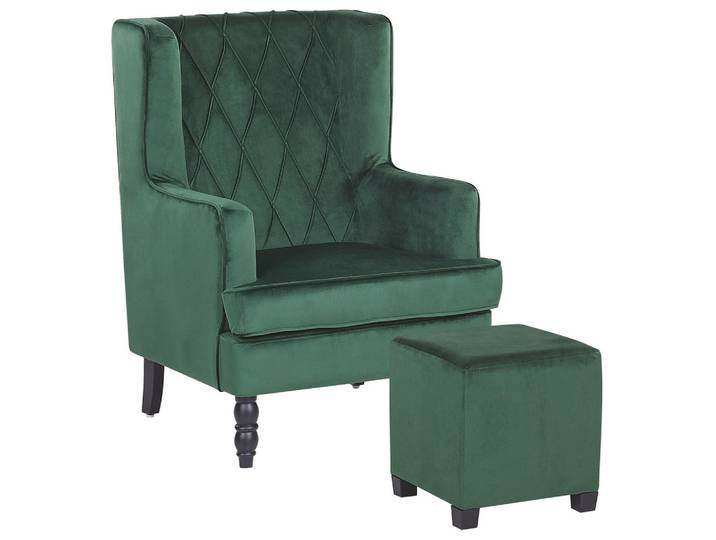SESSEL Samtstoff grün plus Hocker Sandset