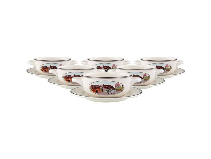 SUPPENTASSEN MIT UNTERTASSEN Design Naif bunt 450 ml 6er Set