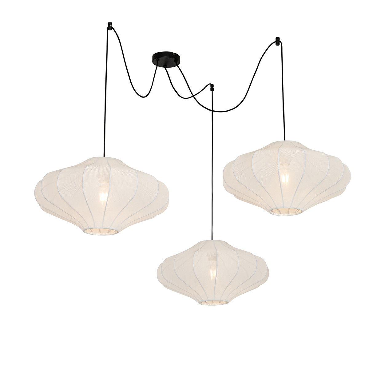 Qazqa Japandi hanglamp wit 3-lichts met textiel 50 cm