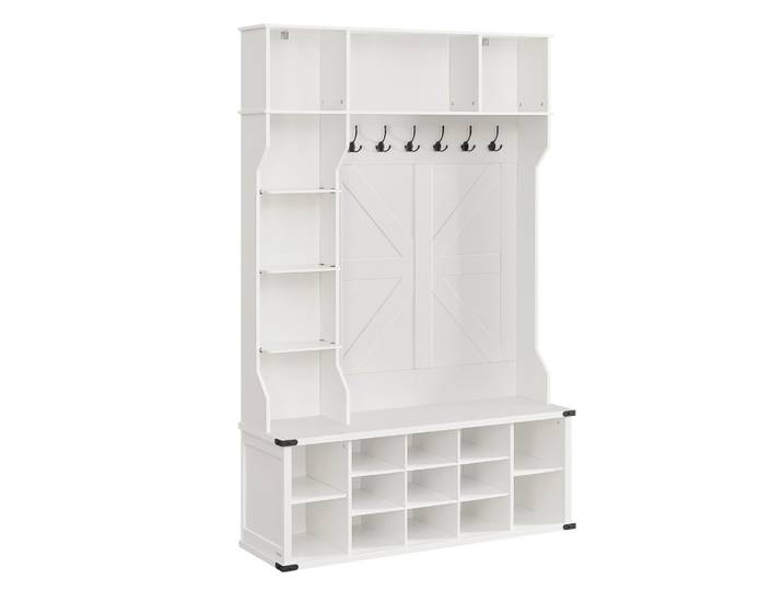 Porte-manteau avec banc à chaussures 20 compartiments blanc