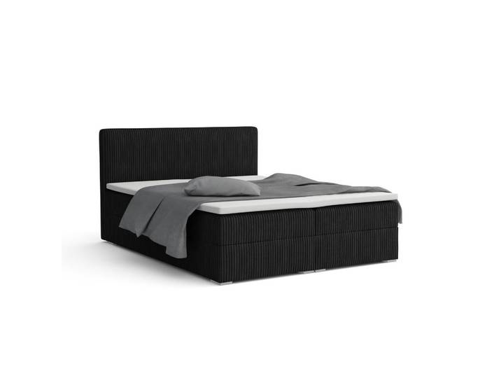 Deine Möbel 24 Boxbett LON IV 180/200 in Cord Schwarz H3, Holz, H3, 180x200 cm, Schlafzimmer, Betten, Boxspringbetten