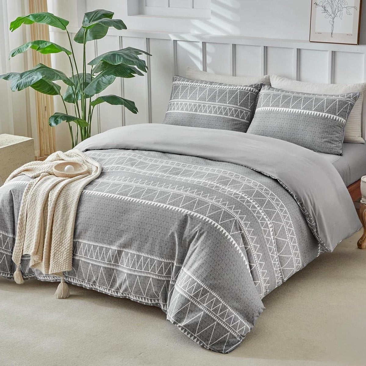 Grijs Dekbedovertrek Set in Boho Stijl, 240 x 220 cm