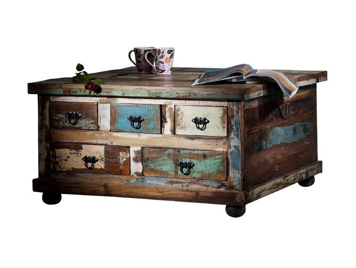 Truhentisch Couchtisch 'Seaside' Massivholz, Metall Recycletes Holz Shabby Chic Indien Indisch