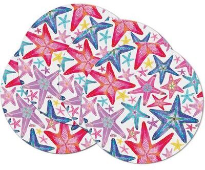 CounterArt Bright Lagoon 4 Pack Round Reversible Flexible Plastic Placemats Made in The USA Reversible Flexible Easily Wipes Clean