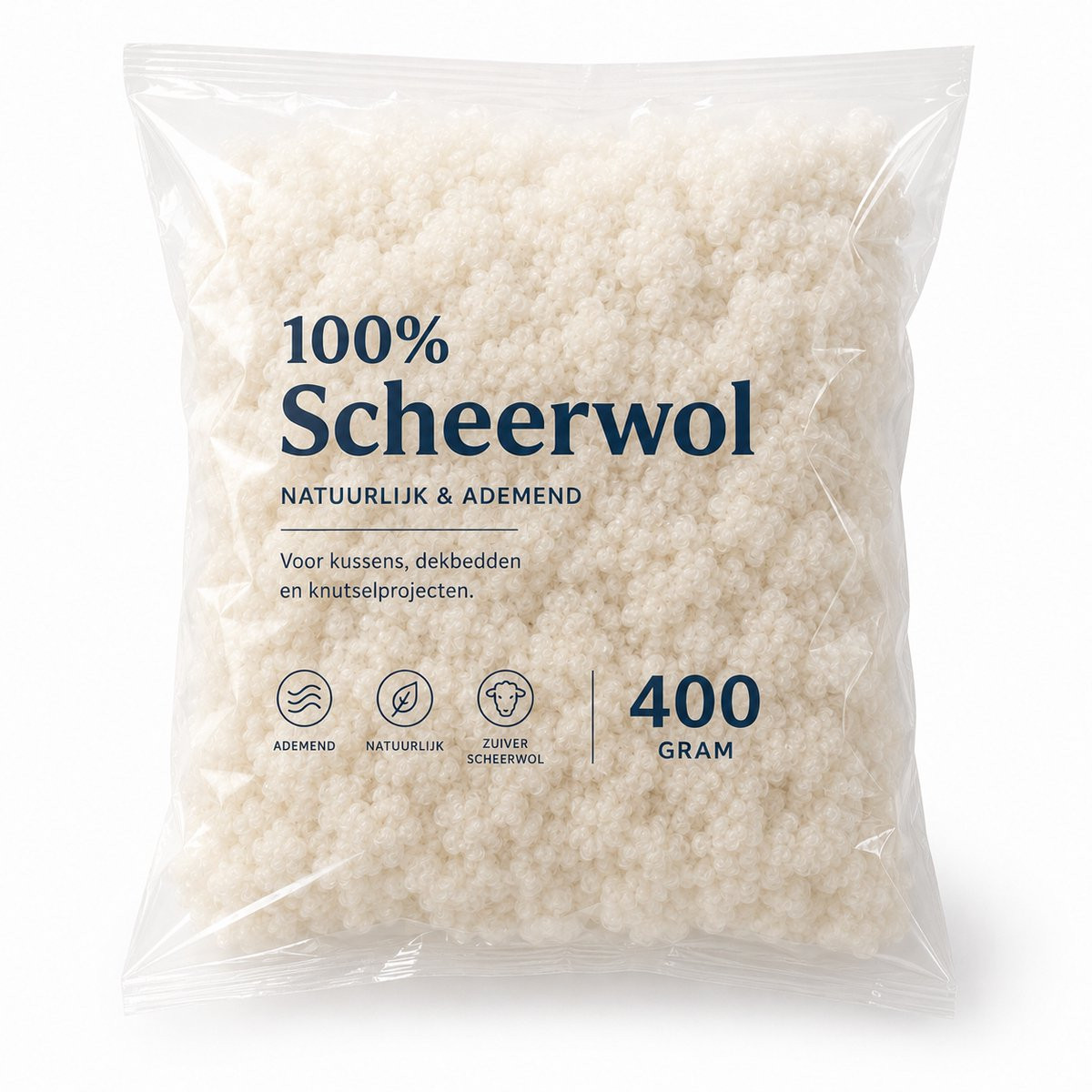 100% zuivere scheerwol bolletjes 400 gram - Natuurlijke kussenvulling