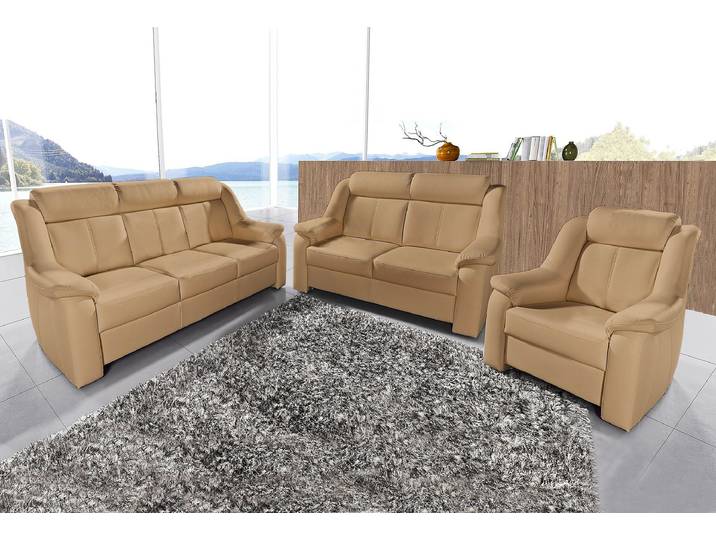 Polstergarnitur SIT & MORE Basel , braun (cappuccino), Kunstleder NaturLEDER, Sitzmöbel-Sets, Polstergarnitur, Set, bestehend aus 3-Sitzer + 2-Sitzer + Sessel