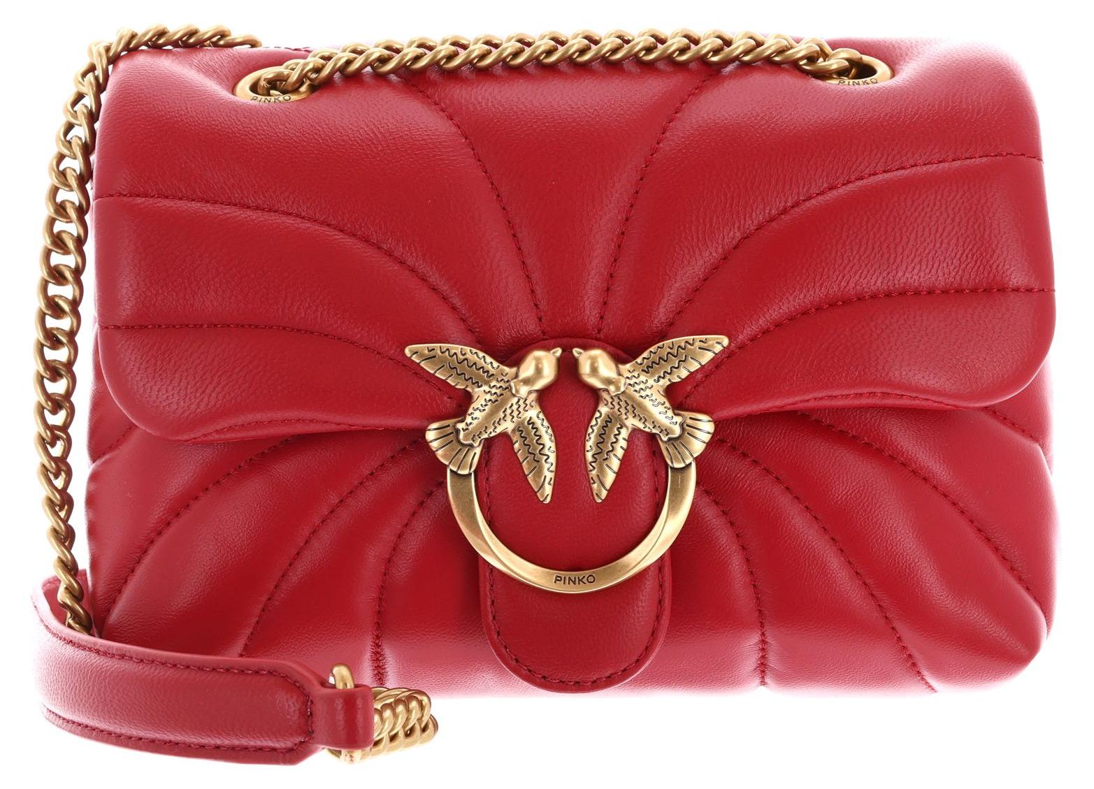 PINKO Leder Umhängetasche Schultertasche Love Puff Mini CL Sheep Nappa Quilt Rosso Rio - Antique Gold rot