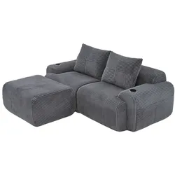 MODFU Kombinationssofa Cordstoff Dunkelgrau 200x174x80 cm, modular mit Cupholder und Seitentasche