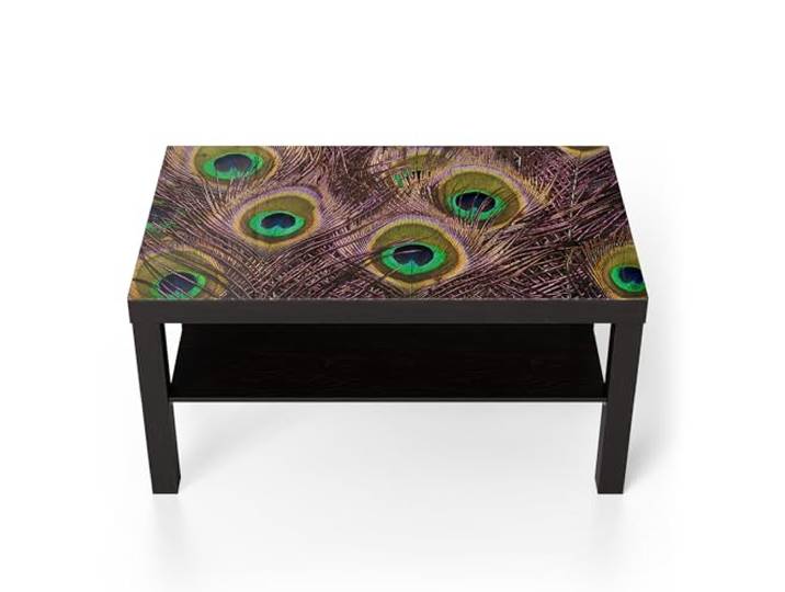 DEQORI Glastisch schwarz groß 90x50 cm Motiv Pfauenfedernpracht ausgefallener Beistelltisch aus Glas Hochglanz Couchtisch fürs Wohnzimmer moderner Couch Tisch mit Design