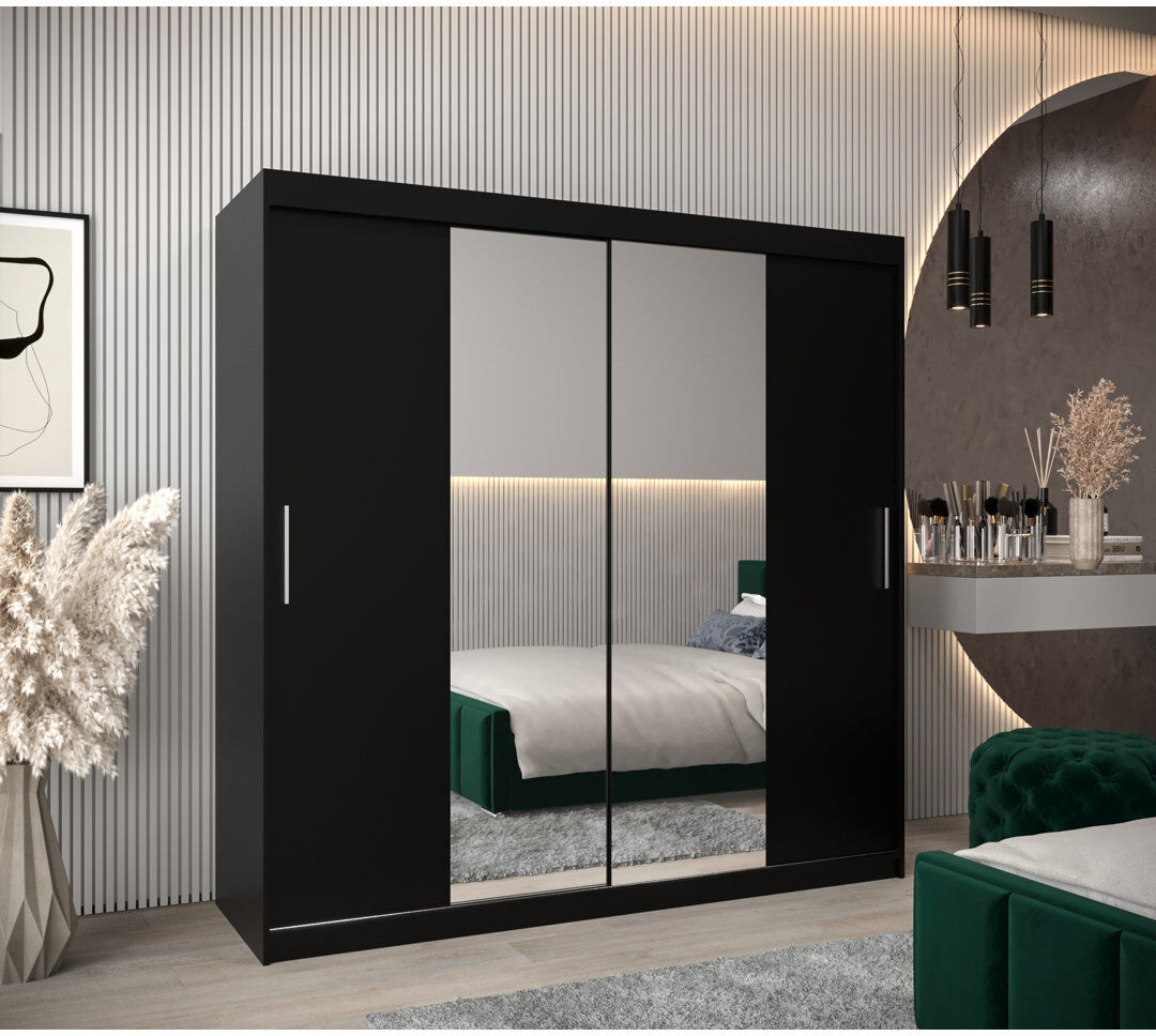 Brayden Studio Atoria 2 Door Wardrobe Black Matt 200cm W X 62cm D