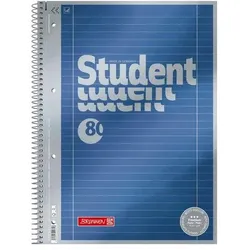 5x Brunnen, Heft + Block, Collegeblock Premium Student A4, Lineatur 27, 80 Blatt, blau (A4, Liniert)
