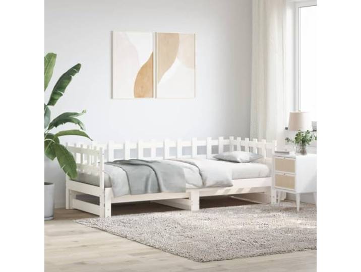 Massives Kiefernholz Tagessofa Schlafzimmer Wohnzimmer 90x190 cm Weiß Tagesbett Ausziehbar 2x90x190 cm Massivholz Kiefer Weiss Gästebett Schlafsofa mit Lattenrost