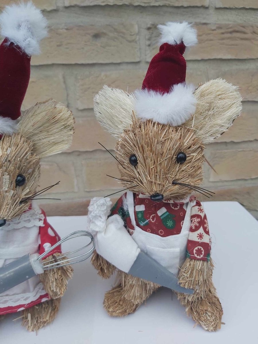 Set van 2 Kerstmuizen Decoratie Figuren - Chef & Bakker - 18 cm Hoog