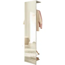 GARDEROBE weiß 50 x 200 cm, Kompaktgarderobe mit Spiegel und Kleiderstange