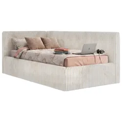 POLSTERBETT TILVO 90/200 - Beige Cord - Schaumstoffmatratze - Links