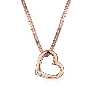 Silberkette ELLI DIAMONDS "Halskette Herz Diamant Weiß Brillantschliff (0.015 ct) 925 Sterling Silber" Gr. 45, rosa (rosegold), Halsketten, Damen, Silber 925 (Sterlingsilber), Silberkette