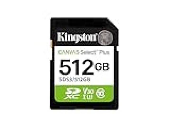 Kingston Cartes mémoire SD Canvas Select Plus 512Go SDXC Gen3 150MB/s C10 UHS-I U3 V30-SDS3/512GB