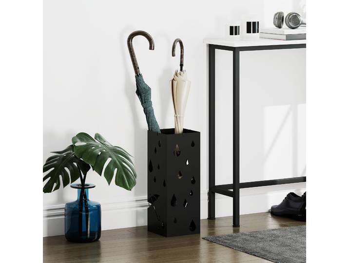 HOMCOM Porte-Parapluie Carré Acier avec Bac Amovible Noir