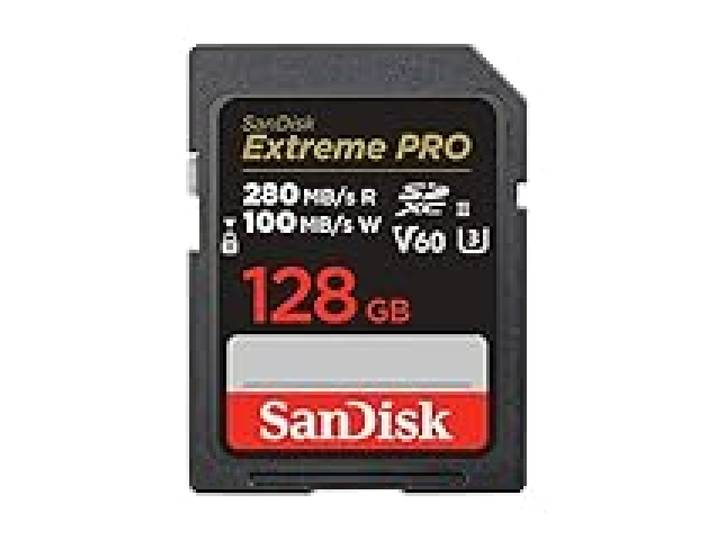 SanDisk Extreme PRO Carte SDXC 128 Go (Carte SD V60, Vitesse de Lecture jusqu'à 280 Mo/s, UHS-II, 6K, 4K UHD, logiciel de récupération des données RescuePRO Deluxe, Class 10, U3)