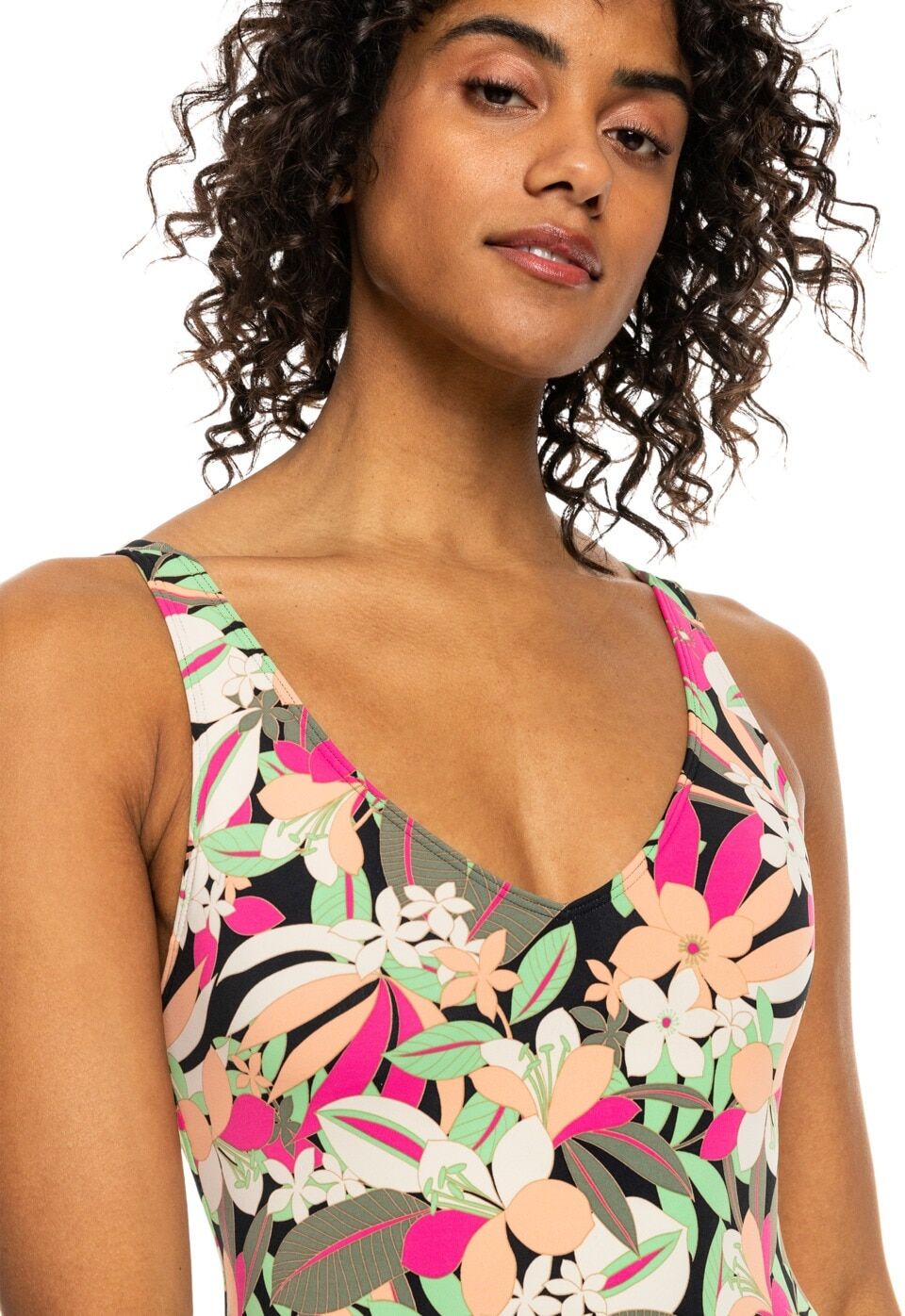 Badeanzug ROXY "Printed Beach Classics", Damen, Gr. S, grau (anthrazit palm song s), Obermaterial:87% Nylon, 13% Elasthan., Badeanzüge Badeanzug anthrazit palm song s S