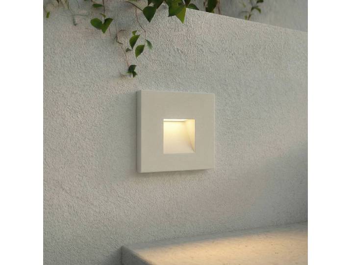 Lindby LED-Wandeinbaulampe Alune, weiß, eckig, 8x8cm, IP65 Alune, weiß / opal, Aluminium, Modern, Wandleuchte außen