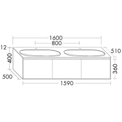 Burgbad Glas-Doppelwaschtisch+Waschtischunterschrank rc40 Solid Hochglanz Steingrau SGAV160F6537A0074