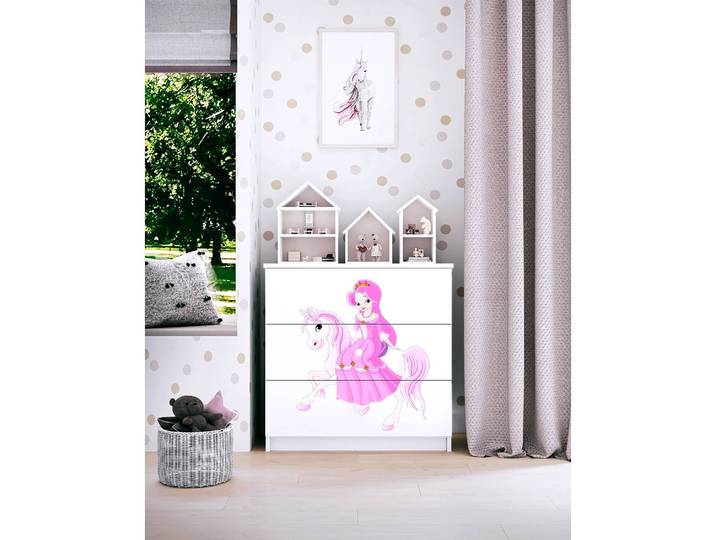 Commode Princesse 81 x 81 x 41cm Blanc/Blanc/Rose