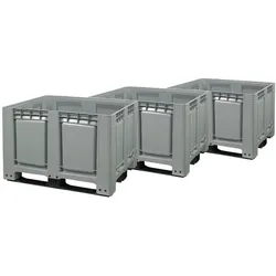 3 Stück Palettenboxen 680l 120x100x79 cm Grau 3 Kufen
