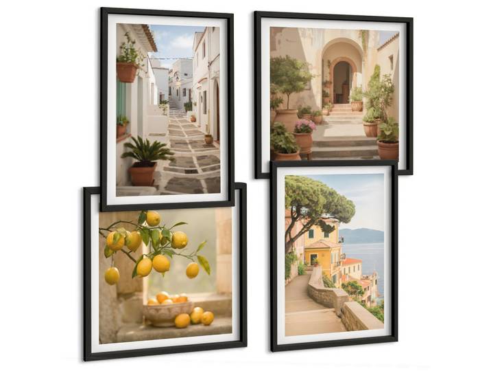 Tulup Bilder SET 4er Set - 50x50 cm & 40x60 cm Schwarzer Rahmen - Zitrusbaum im Fenster am Meer, Kunststoff, Rechteckig, 50x50 cm, gerahmt, Bilder & Rahmen, Bilder