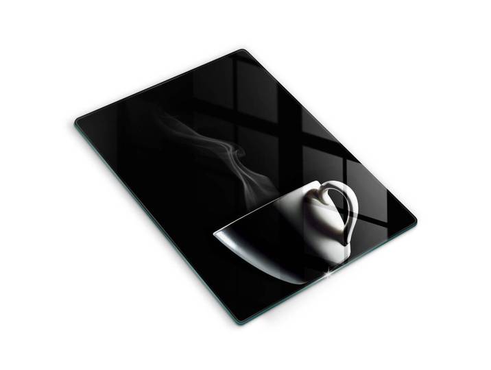 Wallfluent Glasplatte 40x52 cm Eine Tasse Tee, Hellgrau, Glas, Rechteckig, 40x52 cm, Küchenzubehör, Schneidebretter