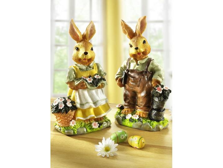 Hasen aus Kunststein, 2er-Set, Braun