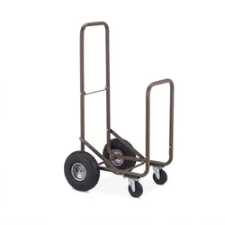 Relaxdays Kaminholzwagen mit Luftreifen, 360° Rollen, Holzwagen bis 60 kg, für 33 cm Scheite, Brennholz-Sackkarre, braun