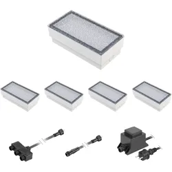 ledscom.de LED Pflaster-Stein Gorgon Boden-Einbauleuchte für außen, 20x10cm, 12V, kalt-weiß 5er Set