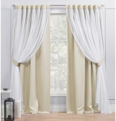 ATI Home Catarina Layered Solid and Sheer Hidden Tab/Rod Pocket Top Curtain Panel Pair