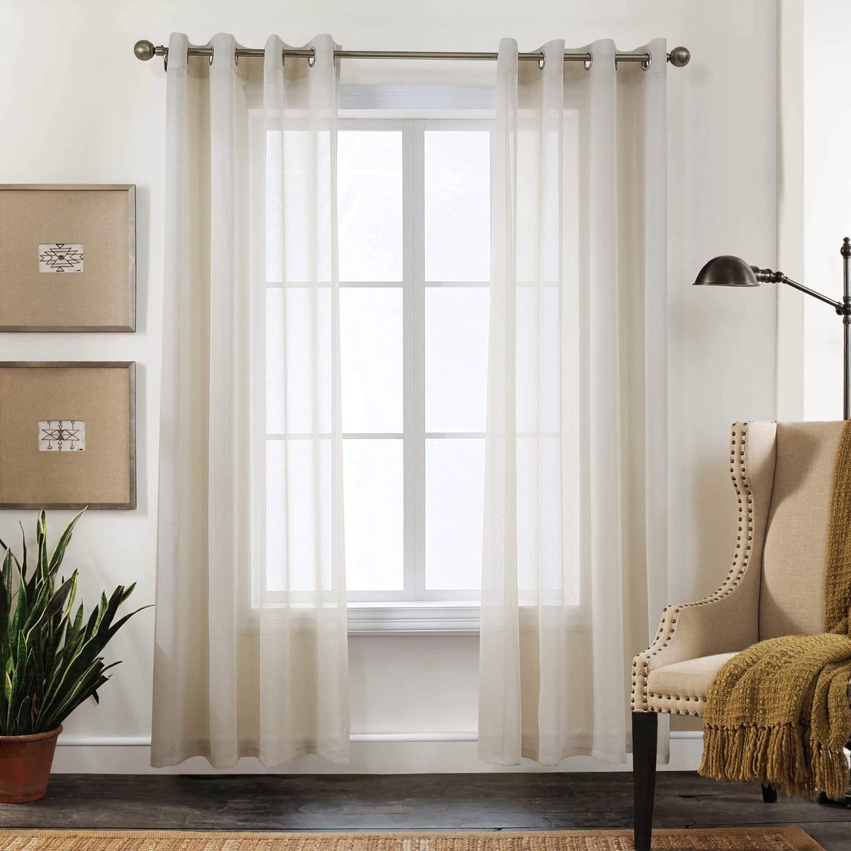 Dailygoody Voile-gordijnen Set van 2 Linnenkleur Transparant