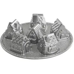 3x Nordic Ware Cozy Village Pan, Backform, Silber