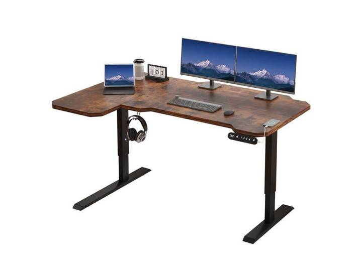 Bureau d'angle réglable en hauteur électriquement - RADLOVE - 150cm L Form - Marron - Capacité de charge 80kg