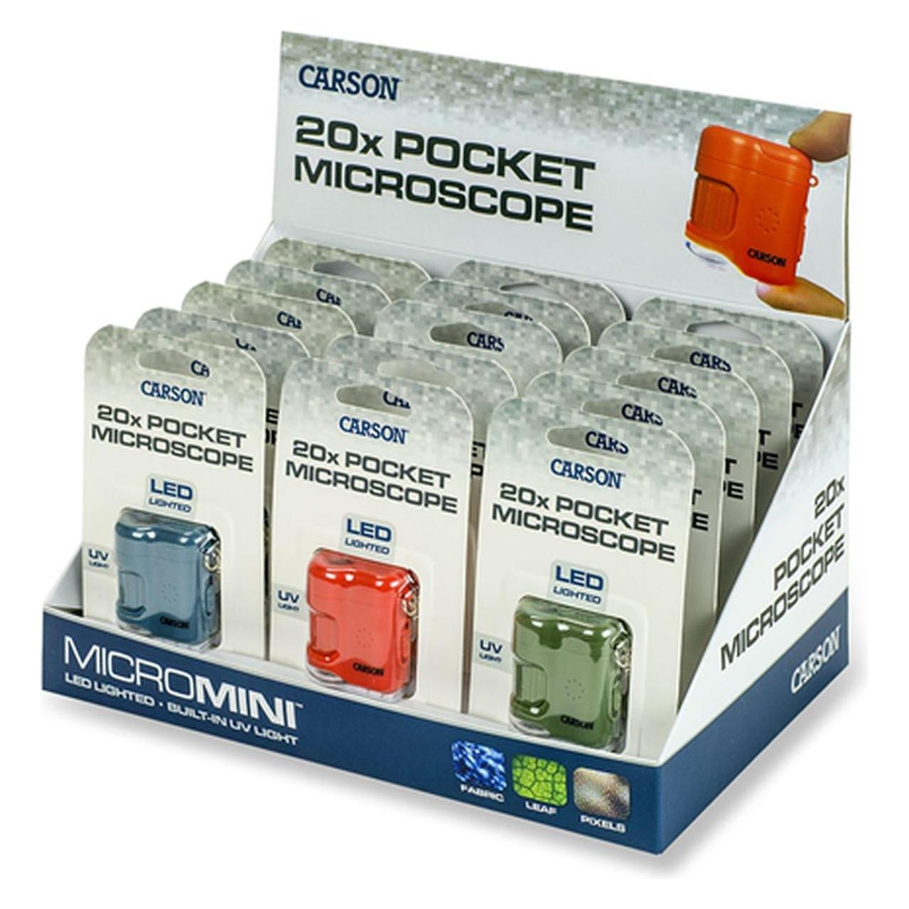 Carson Taschenmikroskop MicroMini 20x mit UV und LED, 15 Stück Display (43779583)