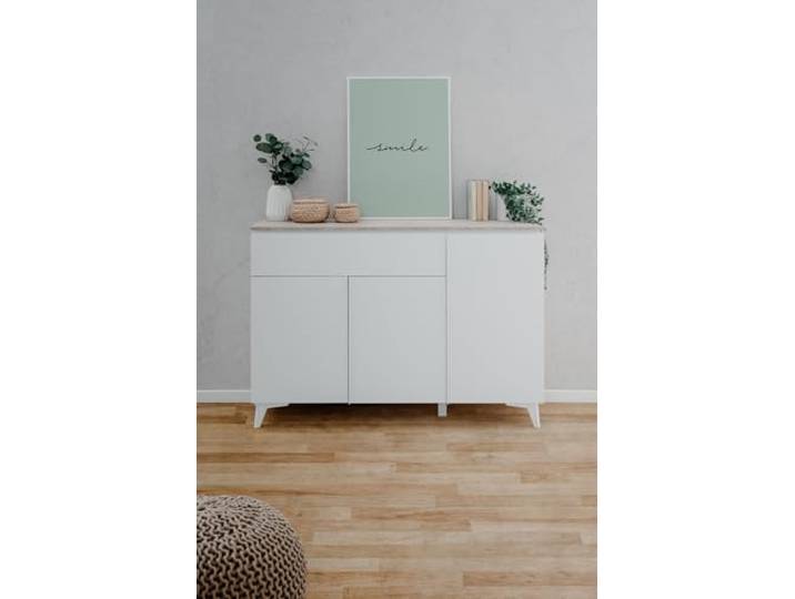 möbelando Kommode >Bertrix< in Sandstein/weiß - 133x92x40cm (BxHxT)