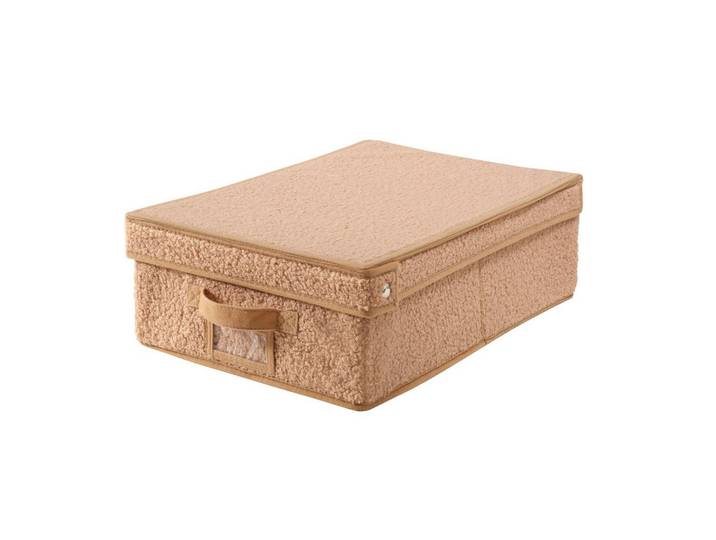 Calicosy Aufbewahrungsbox mit deckel aus bouclé-stoff in beige - 31,5/48/15 cm, Beige, 48x15x31.5 cm, Badaccessoires, Sonstige Badaccessoires