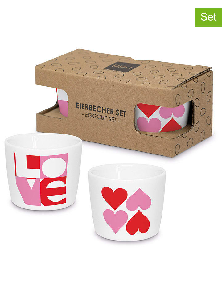 ppd 2er-Set: Eierbecher "Love & Hearts" in Rosa/ Rot - (H)4,8 x Ø 5 cm - onesize