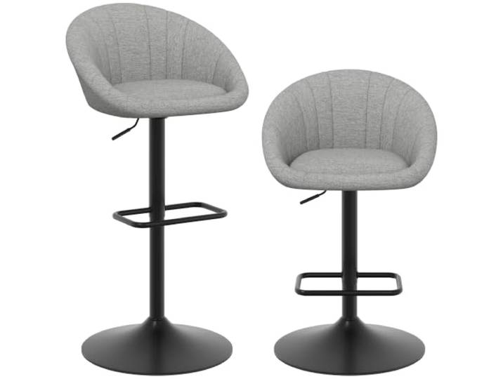 HOMCOM 2er-Set Barhocker, drehbar und gepolstert, mit Fußstütze, Grau Frühstücks-Barhocker, Schalensitz-Barhocker mit Rückenlehne, für Kücheninsel, Theke und Esszimmer