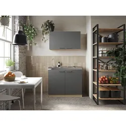 Miniküche Merle B: ca. 100cm Grau/Eiche