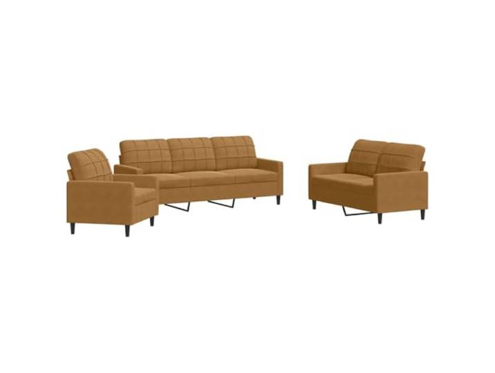 Coespram 3-TLG. Sofagarnitur Samt Braun, Polstersofa Set Komfortable Sitzgruppe fürs Wohnzimmer mit dichter Schaumstoff-Polsterung und stabilem Metallrahmen.