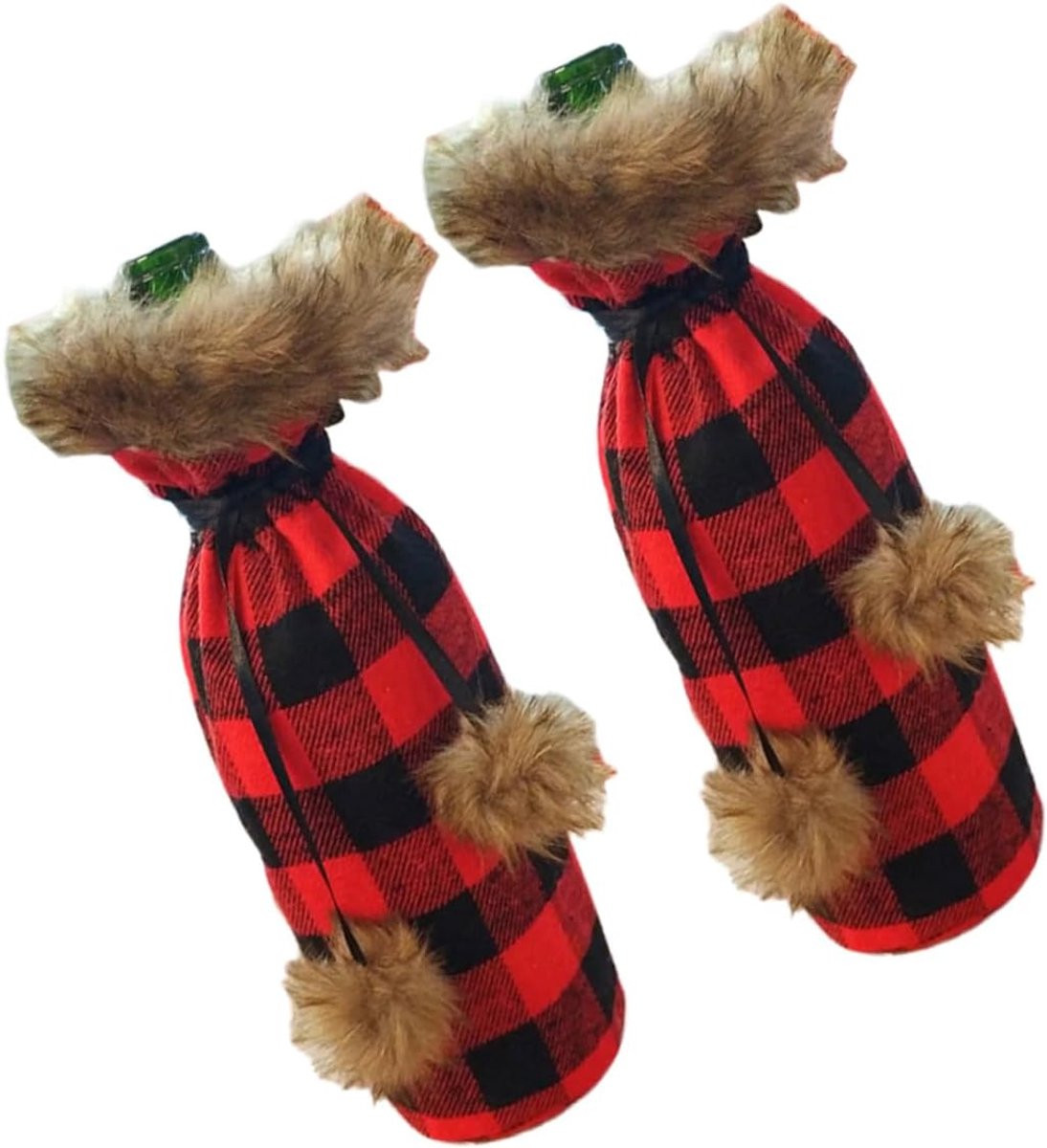 Feestelijke kerst wijnfleshoes van zachte pluche stof - 30 x 14 x 1 cm