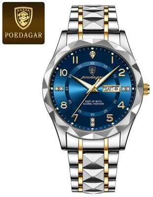 Uplifted Finds Poedagar Luxury Men Quartz Watch Waterproof Luminous Date Week gold Blue