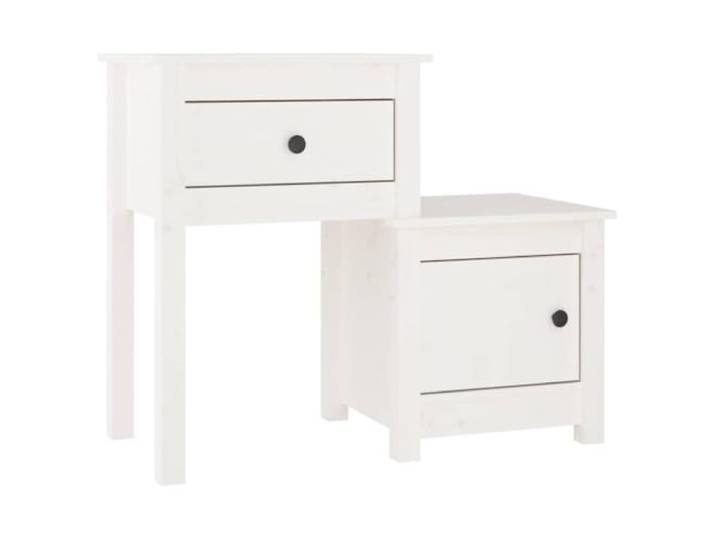 GHVBNMF Nachttisch Weiß 79,5x38x65,5 cm Massivholz Kiefer Flexibler Beistelltisch für Schlafzimmer und Wohnzimmer mit Schublade, Türfach und zwei Platten aus echtem Holz.