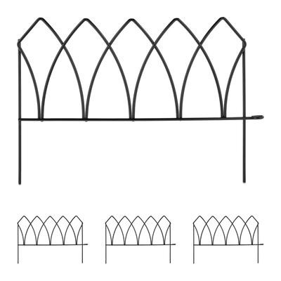 Relaxdays Beetzaun Metall, HxB je 29,5x43,5 cm, Garten Beeteinfassung zum Stecken, 4 Zaunelemente, Bogen-Optik, schwarz