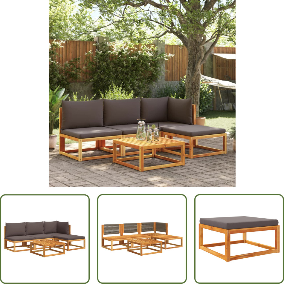 The Living Store 5-tlg. Garten-Sofagarnitur mit Kissen Massivholz Akazie
